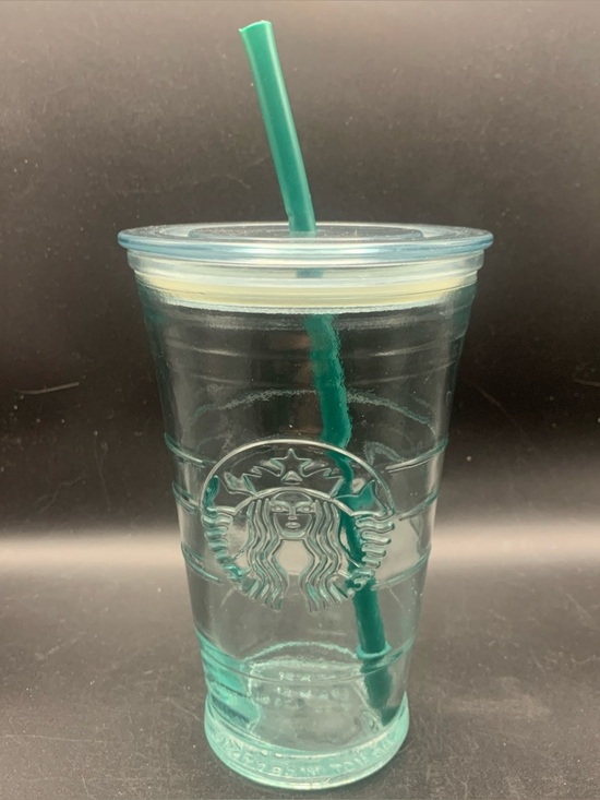 Starbucks Other - Vintage Starbucks Green Glass Tumbler With Straw 16oz Made in Spain Mermaid